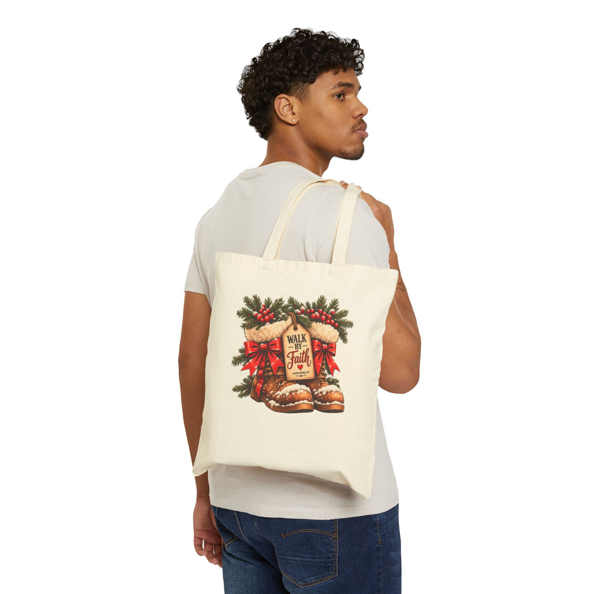 Christmas Walk with Jesus Cotton Canvas Tote Bag