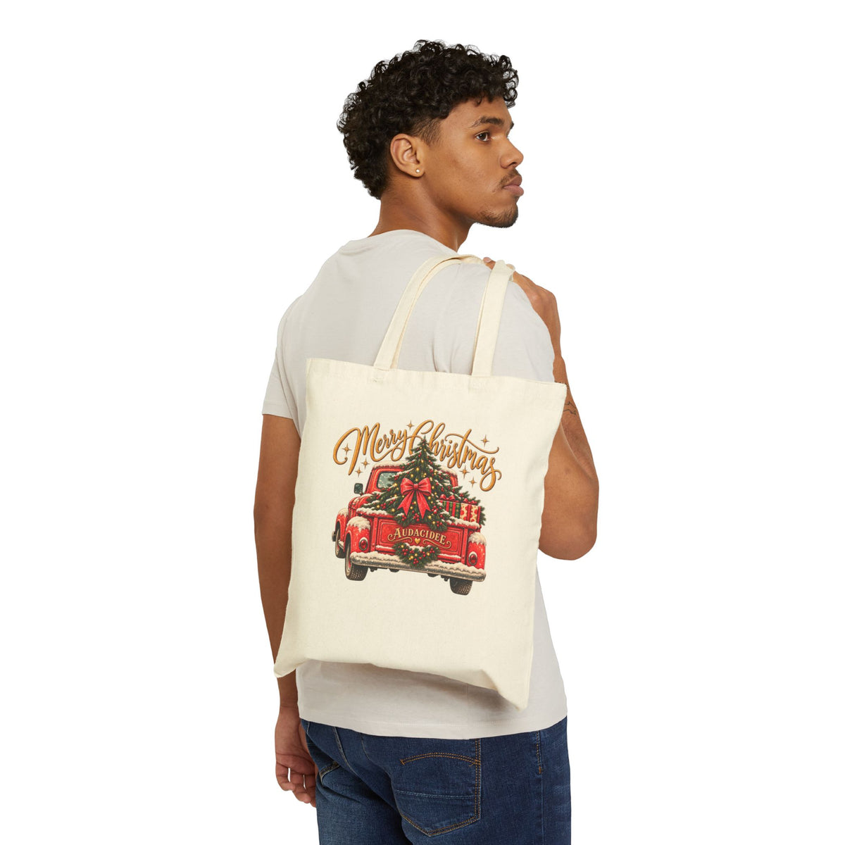 Merry Christmas Vintage Red Truck Canvas Tote Bag
