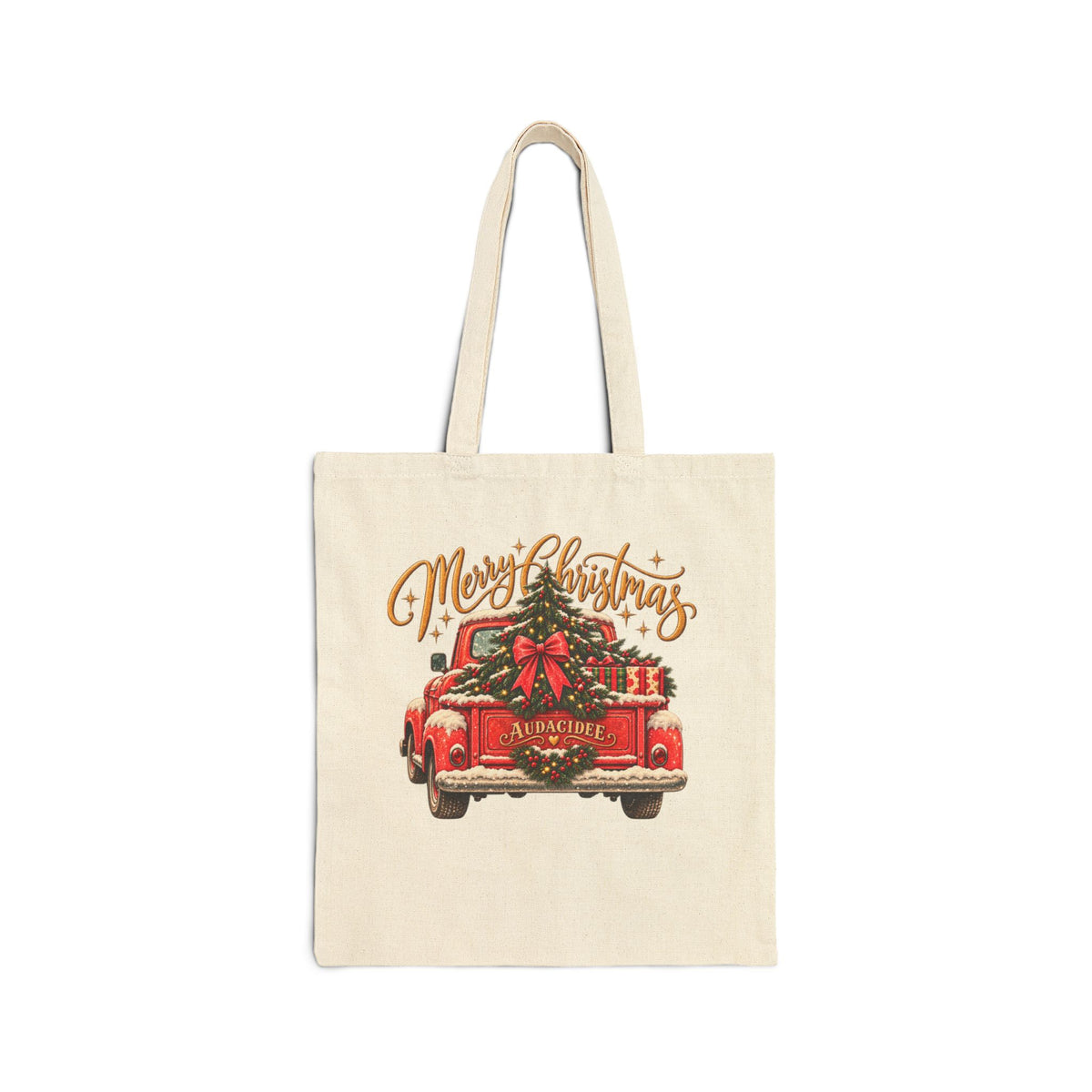 Merry Christmas Vintage Red Truck Canvas Tote Bag