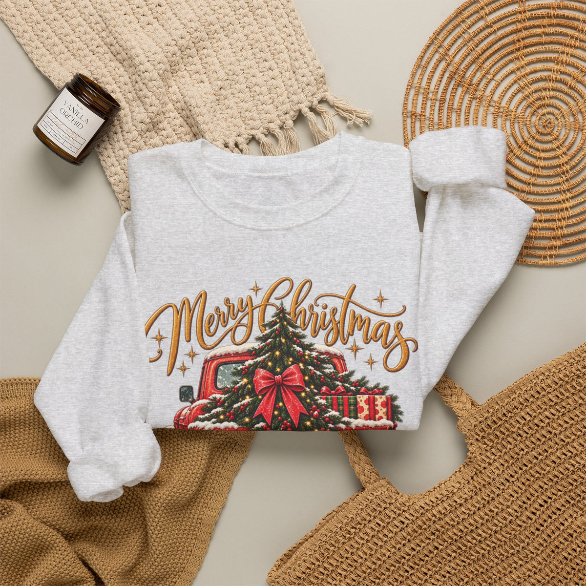 Merry Christmas Vintage Red Truck Crewneck Sweatshirt